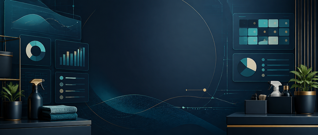 Abstract BUILDORA SYSTEMS command-center banner in navy and teal